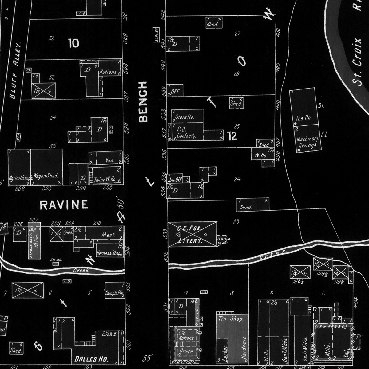 1899 Sanborn Fire Map of Taylors Falls, Minnesota.
